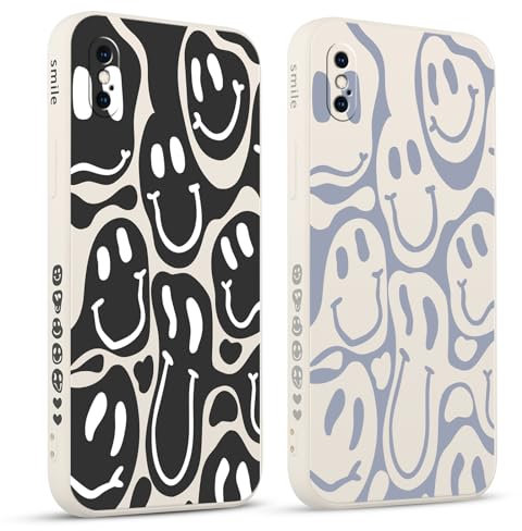 Pnakqil 2 stück Handyhülle für Apple iPhone XS Max 6.5,Hülle Lustiges Verdrehtes Lächeln Face Grimace Bemaltes Muster süß Aesthetic Mädchen Silikon Schutzhülle Tasche Schön Kameraschutz Case