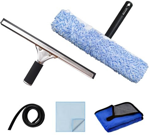 5 Pcs Window Cleaning Kit, Squeegee Window Cleaner and Microfibre Glass Wiper Microfiber Cloths, Cleaning Cloth, Multipurpose Professional Cleaning Kit for Window, Bathroom, Shower