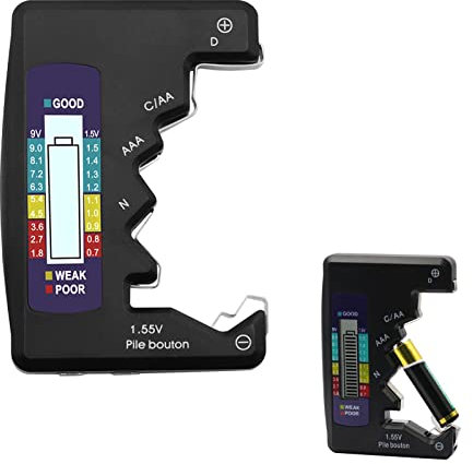 Mini testeur de batterie ABS Contrôleur de batterie avec écran LCD pour batterie de type d, Universel Testeur de Piles Numérique Digital pour lr44 C D N 9V 1.5V Piles Bouton(noir)