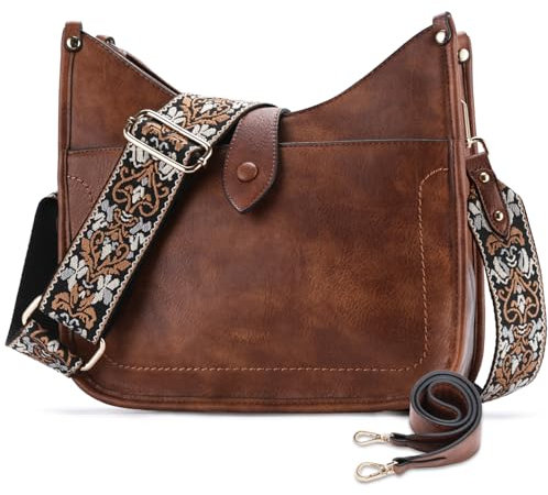 VX VONXURY Umhängetasche Damen, Mittelgroß Schultertasche aus Pu Leder, Elegant Handtasche Beuteltasche mit 2 Verstellbaren Riemen für Schule Reisen Arbeit Shopper (Braun)