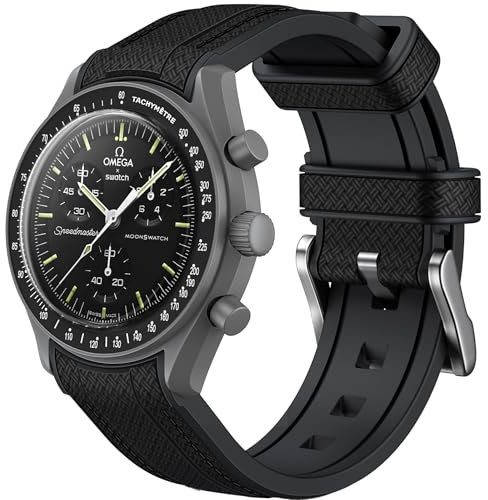 REBANDACE Armband für Omega x Swatch MoonSwatch 20mm, weiche Silikon Omega X Swatch Moonswatch Speedmaster Ersatzband ohne Lücken, gebogenes Moonswatch Swatch Armband für Männer Frauen (Schwarze)