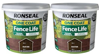 FAB INT PRODUCTS Ronseal Fence Life Wood Treatment, 2 x 5 litres, One Coat Formula (2 X Dark Oak)