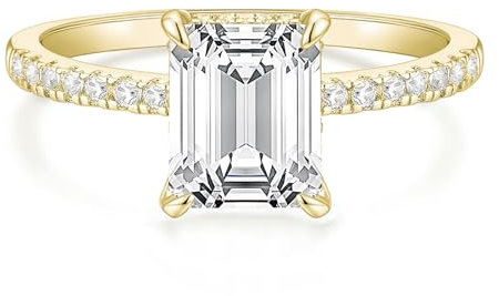 Titaniumcentral 3CT Verlobungsring Damen Gold Silber Ringe mit Zirkonia Smaragdschliff Trauringe Versprechen Ring für Frauen (Gelbgold,65 (20.7))