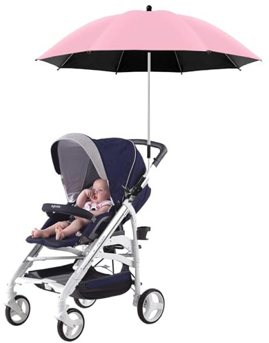 Sombrillas para Cochecito de 30 Pulgadas, Sombrilla Ajustable para Silla para Caminar en la Playa, Jardín, Paraguas Universal con Clip para Sillas de Ruedas, Bicicletas, Cochecitos, Carritos de(rosa)