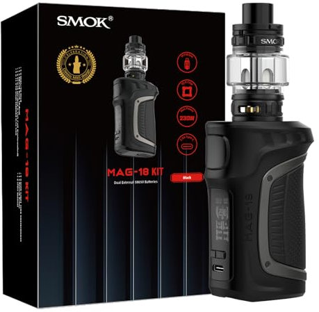 SMOK MAG-18 Box Mod Kit 230W Vape Gerät Dual 18650 Batterien Nicht Enthalten TFV18 Tank 7.5ml TFT Display Typ-C Schnellladung Kompatibel mit TFV18 TFV16 Coils Ohne Nikotin Schwarz