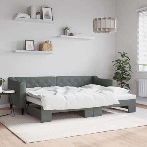 THOYTOUI Tagesbett Ausziehbar, Massivholzbett Bett Tagesbett Betten Geeignet für Gästezimmer Hotel Mehrbettzimmer Wohnung Dunkelgrau 80x200 cm Stoff