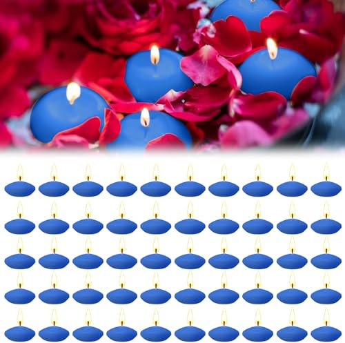bechoanigel Pack of 50 Floating Candles, Unscented Drip-Free Floating Candles, Water Candles, Suitable for Floating Candle Holders, Swimming Decoration, Weddings - Blue