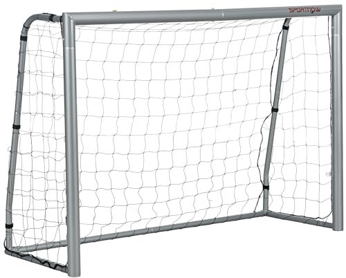 SPORTNOW Fußballtor mit PE-Netzgewebe, Fußball-Tor für Kinder und Erwachsene, 240 x 85 x 160 cm, Stahl, PE, für Garten, Fußballtraining, Grau