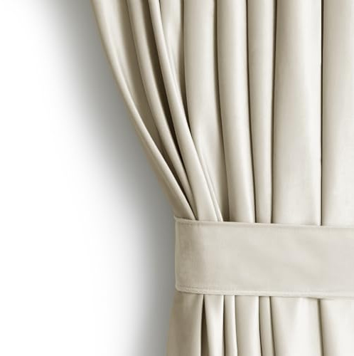 AmeliaHome Set Vorhang H 270 x B 140 cm mit Raffhalter 54 x 10 cm Velvet Optik Hellbeige 1 St. Kräuselband Wellenband Samt Halbverdunkelungsvorhang Fensterdekoration Dekoschal Dekorvorhang