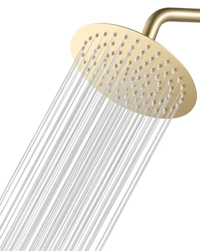 KINLIV Round Gold Rain Shower Head 20 cm, 8 Inch Waterfall Shower Head, Water-Saving, All-Metal 304 Stainless Steel, Ceiling Rain Shower Head with 90 Anti-Clogging Silicone Nozzles