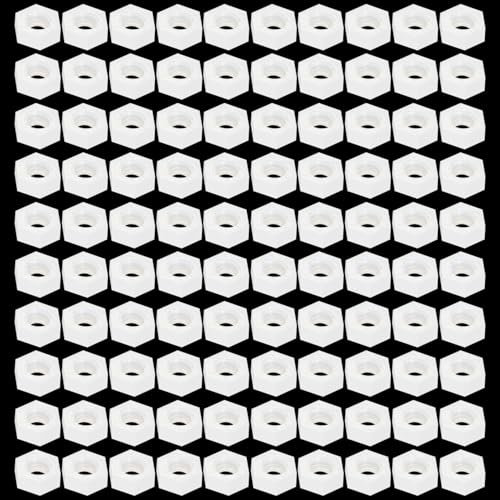 Lyeteung 100 Piezas M2.5 Tuercas Hexagonales Plástico, Tuerca Hexagonal de Nailon, Tuerca Hexagonal de Nailon de Rosca Gruesa Métrica, Blanco