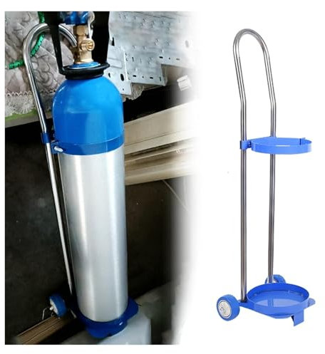 MZZKFC Home/School & Hospital Cylinder Trolley, 80 95 110 CM Tall Steel Gas Cylinder Storage Rack with 2 Wheels, Indoor & Outdoor Rolling Gas Cylinder Holder(37.4 in tall (15 L))