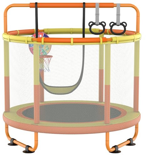 CZCPAPY Children'S Trampoline, Outdoor Children'S Trampoline, Indoor and Outdoor Use, with Safety Net, Basket, Poles, Swings, Gift for Kids (yellow orange)