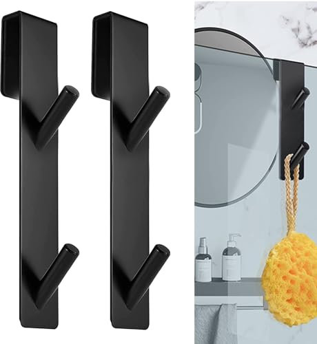 Cimown Set Di 2 Ganci Da Doccia In Acciaio,Ganci Per Vetro Doccia Per Accappatoio,Porta Asciugamani Bagno, Con Imbottitura Di Protezione (Doppio gancio nero)