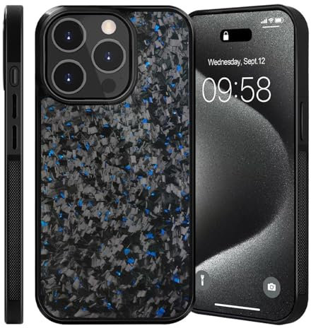 Bpoeee Forged Carbon Fiber Phone Case, Carbon Fiber Case, Carbon Fiber Phone Case for iPhone 16 15 14 13 12 Pro Max (Blue,14)
