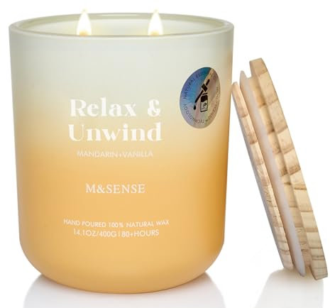 M&SENSE Duftkerze, Mandarine Vanille Duftkerzen im Glas, 400g große Sojakerze mit zwei Dochten, 80h Brenndauer, Aromatherapie Kerze für Yoga, Spa, Meditation. Geschenk für Freundin, Ehefrau, Mutter