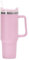 Taza Con Pajita,Taza Termo Personalizada Vaso personalizado de 40 onzas con tapa con asa y paja, taza de viaje con aislamiento de acero inoxidable, taza de café helada, taza de viaje for coche(Pink)
