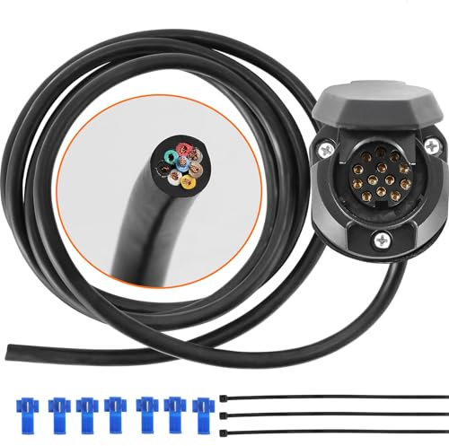 ETUKER Enchufe de Remolque Hembra de 13Pines con 1.9m Cable Precableado 8Polos (138PZ)
