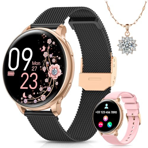 BANLVS Montre intelligente pour femme avec appels Bluetooth, 1,27 HD Smartwatch avec 110 modes sportifs, fonction féminine, cardiofréquencemètre SpO2 et sommeil, IP68 étanche Smartwatch pour Android