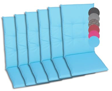 GO-DE Textil Bequeme und attraktive Polsterauflagen für Hochlehner-Gartenstühle (6er-Set, Uni Hellblau, Hochlehner)