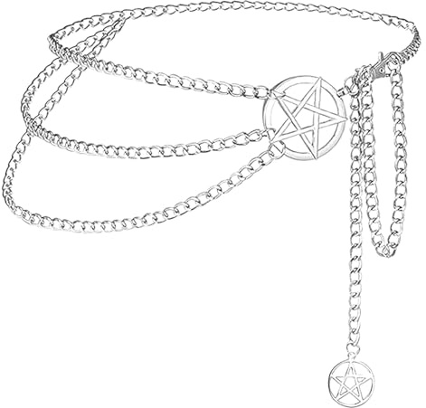 Y2K Star & Moon Chain Belt for Women Waist Metal Link Chunky Chain Adjustable Size Belly Belt