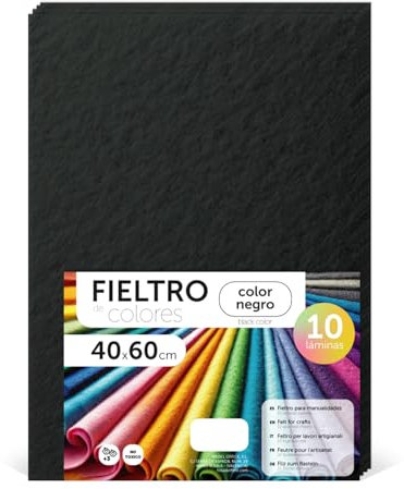 m-office Bastelfilz für DIY-Projekte, Filzplatten in bunten Farben, Weich und Flexibel, Material für Nähen und Patchwork Stoffe, Ideal Handarbeiten, Deko Kunsthandwerk, 20x30cm, (Schwarz, 10 Stk)