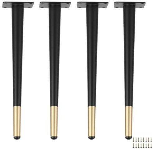 HDEYRSX 4 Stück Tischbeine Verstellbar Möbelfüße Konisch Sofa Stützfüße Schrankfüsse Metall Füße Beine für Couchtisch Fernsehschrank Bett Nachttisch,mit Schrauben (Schwarz+Gold,60cm)