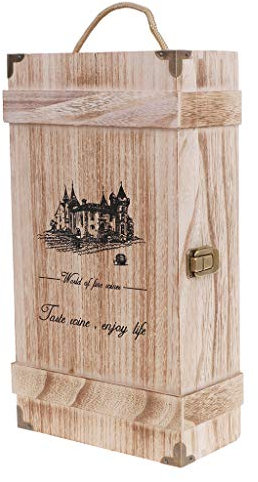 LfrXtra Caja de madera vintage para 2 botellas de vino tinto para caja transportadora para almacenamiento D