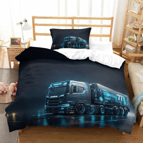 LILIlaobiao Lorry Bettbezug Premium Superweiche Bettdeckenbezug Kollektion - Leichter, Kissenbezüge: 80 X 80cm, Strukturierter LKW Bettwäsche Single（135x200cm）