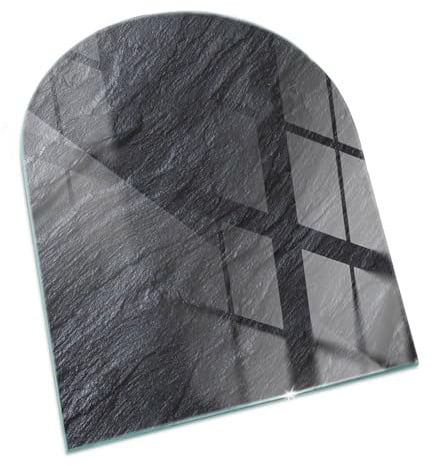 Funkenschutzplatte für Kamin 80x70 cm Dekorative Glasbodenplatte Glasboden Hitzeschutz Halbrund Schutzplatte Hartglas Elegantes Design Stilvollem Motiv - Textur der Steinoberfläche