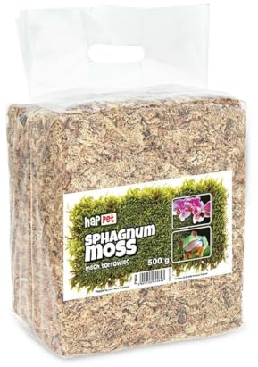 Happet Naturmoos Sphagnum 500g Ideal für Orchideen Bonsai & Terrarien, Stark Saugfähiges Substrat für Reptilien Insektenfresser & Dekoration, Floristik Zubehör & Bodenbefeuchtung Natürliches Moos
