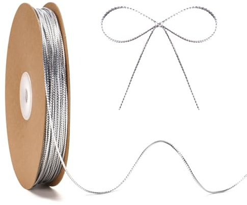 KINGLAKE Filo in argento da 1,5 mm, 100 m, con glitter, per regali, Natale, uncinetto, sottile, per fai da te, Natale, matrimoni