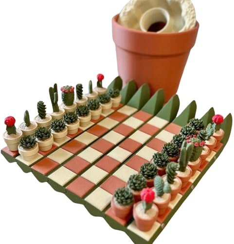 3D Printed Cactus Chess Board Games - Jeux D'échecs Cactus Imprimés en 3D - 32 Pièces Enroulables, Jeu D'échecs Pliable pour Débutants, Centre De Table De Voyage, Décoration Intérieure