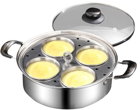 Pocheuse à œufs en acier inoxydable pour 4 œufs pochés avec poignée anti-brûlure, poêle à vapeur antiadhésive, cuiseur à œufs pochés, ustensile de cuisine antirouille pour petit-déjeuner, brunch