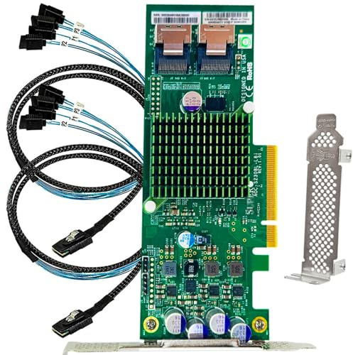 Scheda di espansione SAS HBA PCIe SATA a 8 porte compatibile con controller LSI 9207-8I 6Gbps PCIe 3.0 SAS2308 con 2 cavi SATA SFF-8087 per NAS ZFS FreeNAS TrueNAS unRAID Server