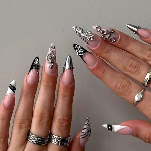 Octoswave Long Stiletto Press on Nails Y2K Gothic Fake Nail 24Pcs