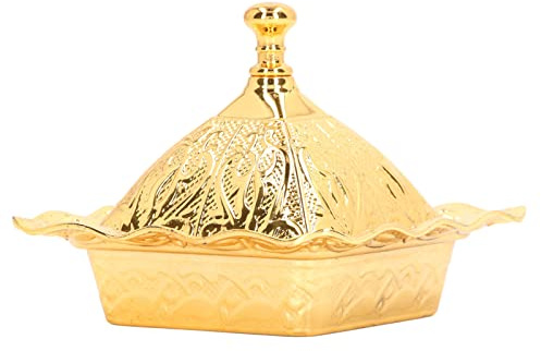 Yctze Vintage Quadrate Gold Serving Bowl with Lid - Elegant Turkish Zinc Alloy Party Serving Bowl Sugar, Nuts, and Desktop Ornament - Perfect Decorative Gift Home, Wedding,