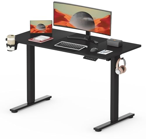 SANODESK Electric Standing Desk ONE PIECE Height Adjustable Standing Desk Sit Stand Desk Adjustable Desk with Cupholder &Hooks Stand Up Desk for Home Office