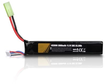 11,1V 2000mAh 30C 3S LiPo-Akku mit Mini TA Stecker, 22,2Wh Kompatibel mit Airsoft M4, M110, AK47, L85, MP5, Scar, M249, AUG, AEG, MP5K und M60 Airsoft Modelle