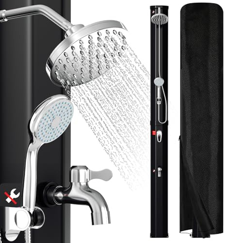 Peviasot Solardusche 35L Solar Gartendusche warmes Wasser Bis Zu 60°C Ohne Stromanschluss Pooldusche Camping mit Handbrause und schwenkbarem Regenduschkopf inkl. Montagematerial Schutzhülle