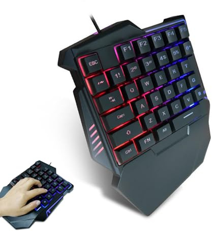 Plyisty Einhändige Gaming-Tastatur, 35-Tasten-Minitastatur mit RGB-Hintergrundbeleuchtung und Handballenauflage, Ergonomisches USB-Kabel für PC, Laptop,Mac