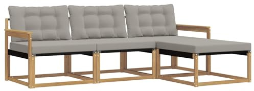 vidaXL Outdoor-Sofagarnitur mit Kissen 4 pcs Weiß und Hellgrau, Garten Sofa, modernes Eckmöbel, strapazierfähiges Set für die Terrasse, ideal zum Entspannen
