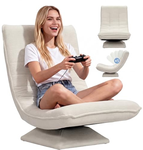 Asukale Relaxsessel Sessel Wohnzimmer, 360° Drehbar Cord Bodenstuhl | Montagefrei, 13CM Sitzkissen, Verstellbare Rückenlehne, 150 kg Belastbarkeit, Platzsparend Klappbar, Langlebig & Komfortabel