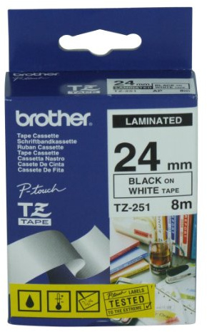Brother TZ251 2.4cmx8m Laminated Tape Roll - Black on White