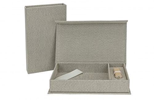 Elegantdisk Hochzeit USB-Aufbewahrungsbox mit Foto-Box 13x18 cm. Leinenstoff Farbe Grau
