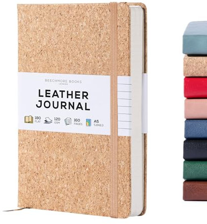 Beechmore Books Notizbuch liniert - A5, Kork-Design I Premium Hardcover Journal Buch aus veganem Leder, 120gsm creme Papier, inkl Geschenkbox, für Schriftsteller, Journalisten, Meetings & Studenten