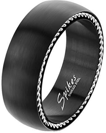 Paula & Fritz® Herrenring Mattschwarz Rand Kordel Silber Freundschafts-Ring Damen-Ring Verlobungs-Ring Partnerring Edelstahl Chirurgenstahl 316L R-M6592_130