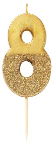 Talking Tables Gold Nummer 8 Geburtstagskerze mit Glitzer – Tortendekoration für Kinder, Erwachsene, 18., 80. Geburtstagsfeier, Jubiläum, Meilensteinzeitalter