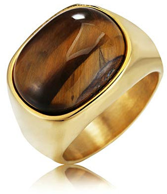 KnSam Titan Ring Breit Titan Ring Silber Ovales Tigerauge Gold Ring