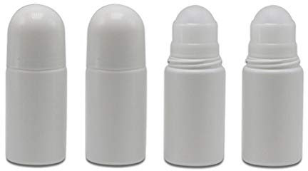 Deo-Flaschen, 50 ml/1,69 oz, Weiß, leer, nachfüllbar, Kunststoff, Deobehälter, ätherische Öle, Rollflaschen mit Kunststoff-Rollball für Deodorant, Lippenöl, Aromatherapie, Parfüm, 4 Stück